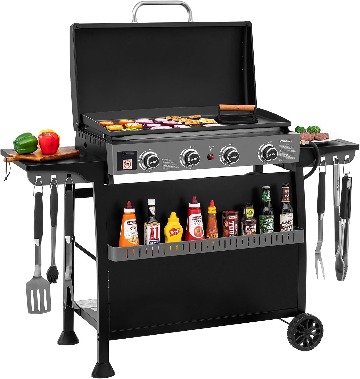 Royal Gourmet PD4001 4 Burner Propane Gas Griddle, Removable Standing Cart
