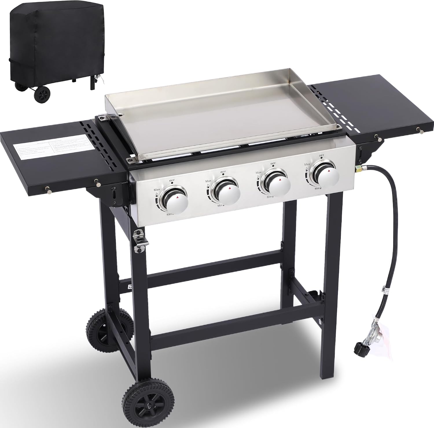 4-Burner Flat Top Grill with Folding Side Tables, 40,000 BTU