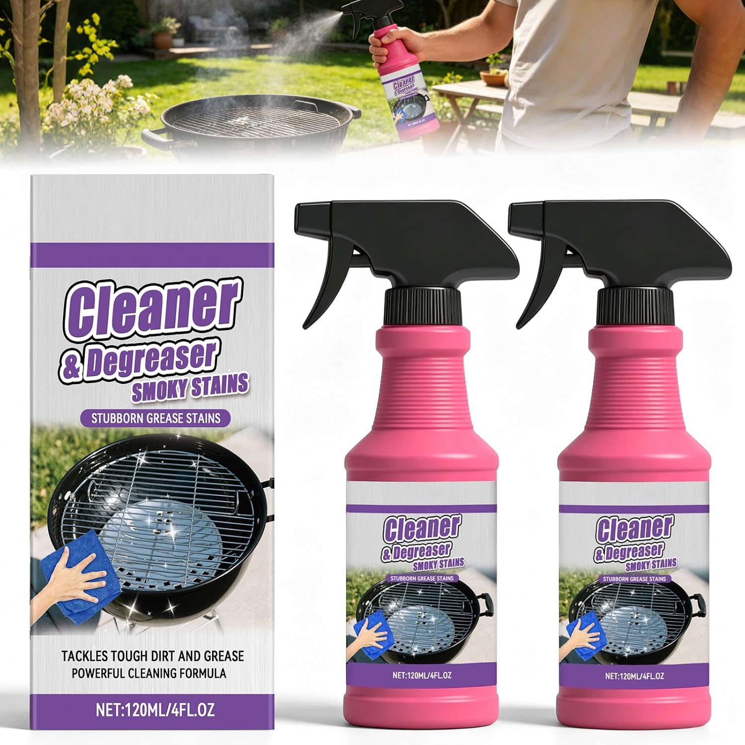 2PCS Fast-Acting Heavy-Duty Grill Degreaser Spray, BBQ Grill Cleaner Spray for Outdoor Grills, Heavy Duty BBQ Grill Degreasers for Kitchen Grates and Racks, Electric Smokers, Burnt Food & Grease